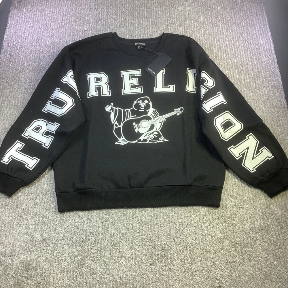 True Religion BF Crew Neck Fashion Pullover Sweatshirt Jet Black XL NWT‎